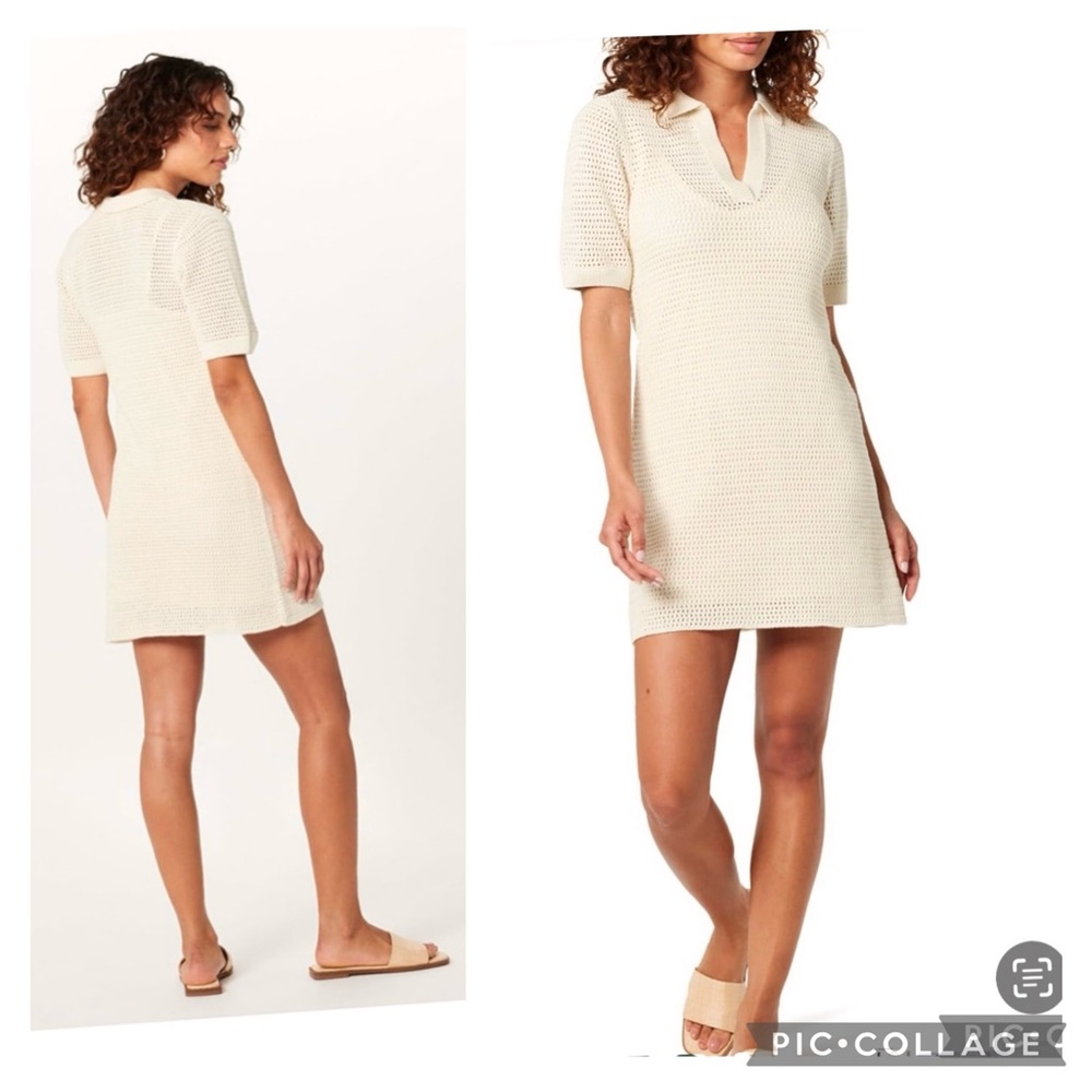 NEW THE DROP MELIA CROCHET COTTON POLO COLLAR MINI DRESS MADE IN INDIA